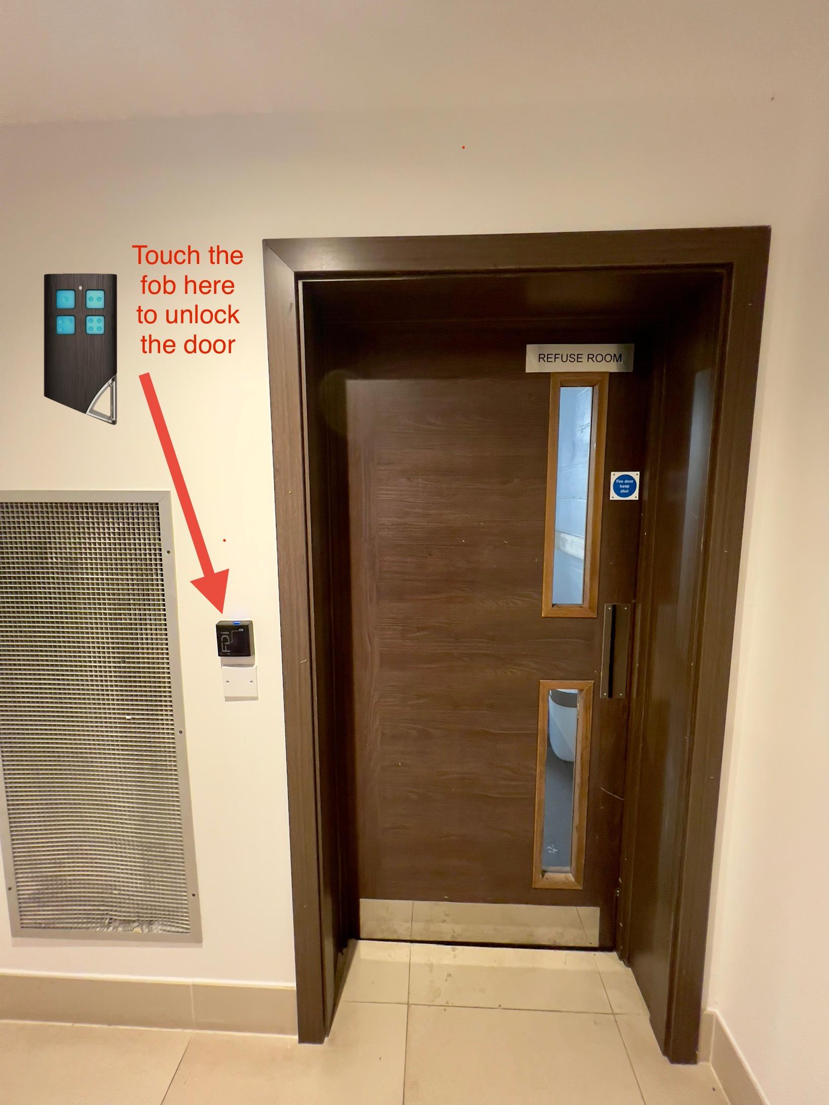 Touch the fob here to unlock the door
